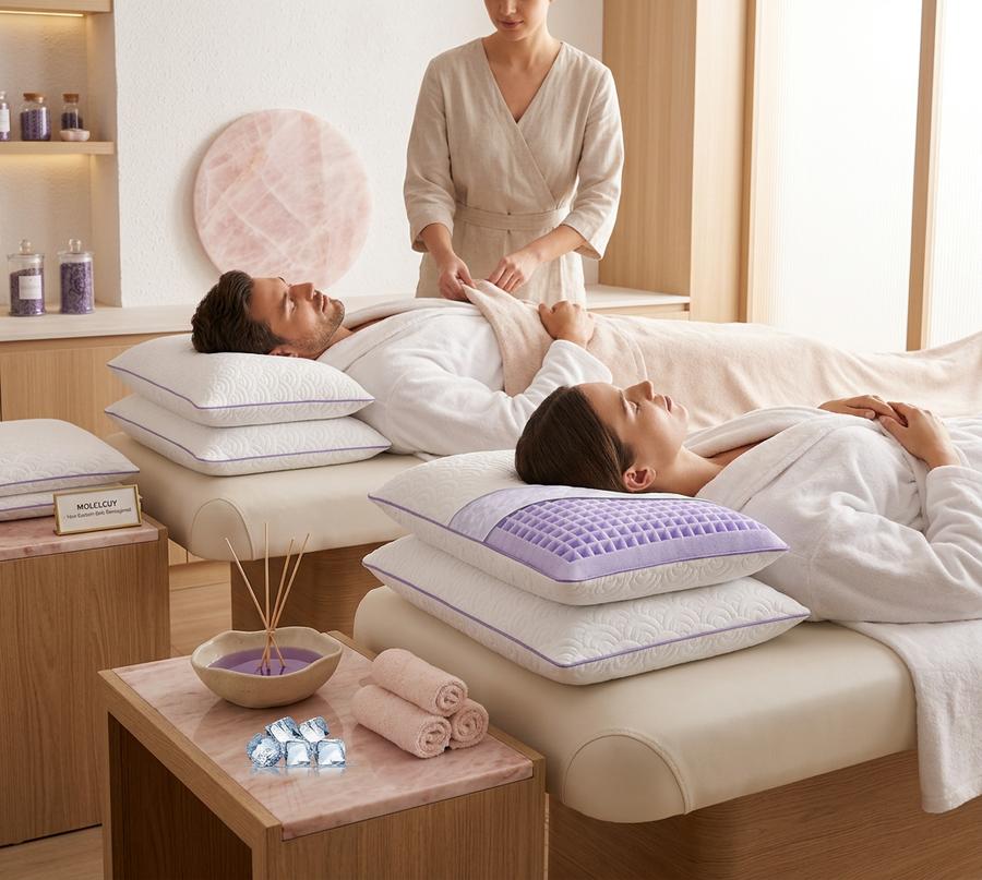 MOLCLCUY Memory Foam Pillows in a modern bedroom